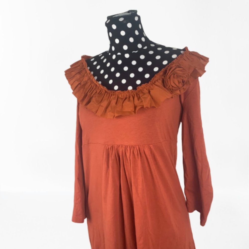J.Crew Rust Ruffle Flower Neckline Size Medium - Picture 2 of 6